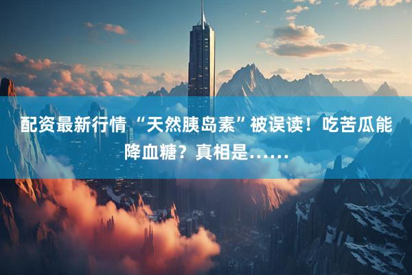 配资最新行情 “天然胰岛素”被误读！吃苦瓜能降血糖？真相是……