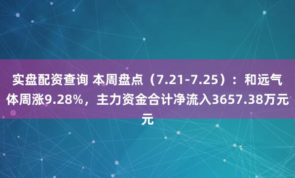 实盘配资查询 本周盘点（7.21-7.25）：和远气体周涨9.28%，主力资金合计净流入3657.38万元